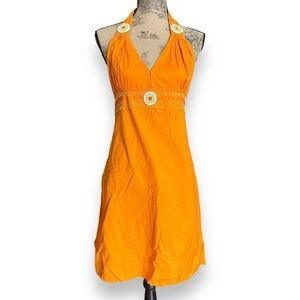 Y2K Orange Halter Neck Beaded Dress Size M